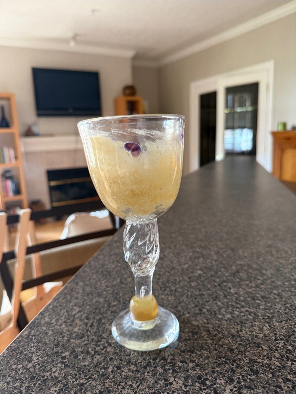 Handblown Glass Goblet in Amber and Clear